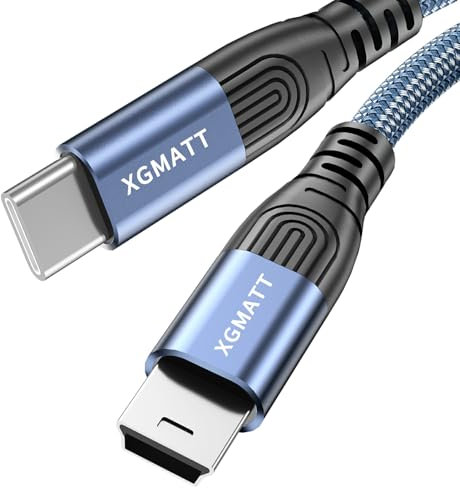 XGMATT USB C auf Mini USB Kabel 2M,Ladekabel USB C Stecker auf Mini USB Stecker Nylon kompatibel mit PS3 Game Controller, Externe Festplatte, Dashcam, Mikrofon, usw. Blau