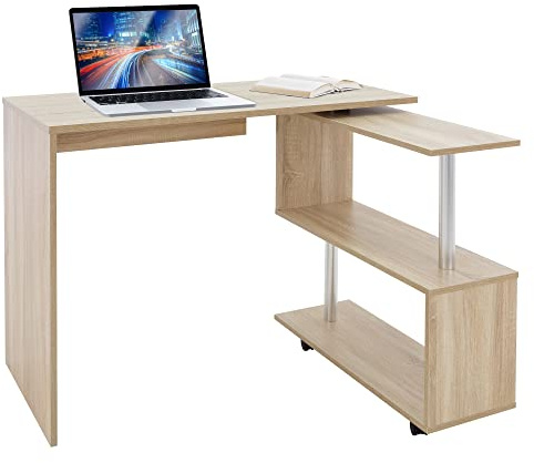 ML-Design Scrivania Angolare per Computer PC 150x88x75 cm Girevole a 90° Forma di L Tavolo ad Angolo con 4 Ruote Mensola a 3 Ripiani per Casa Ufficio Postazione di Lavoro Design Moderno Rovere Sonoma