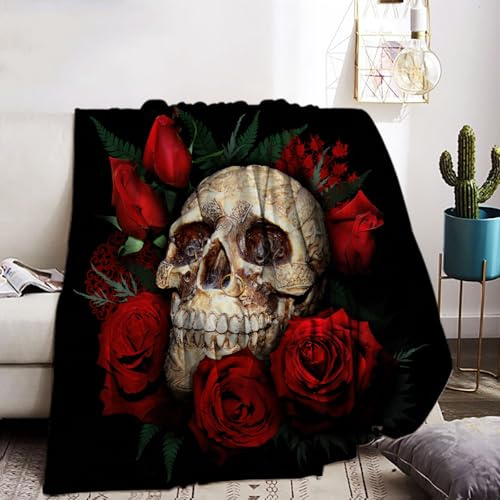KAIDAARTLH Couverture Douillette avec Motif tête de Mort, imprimé Gothique, Douce et Confortable, Couverture en Fausse Fourrure, couvertures douillettes pour Halloween (C, 150x200cm)
