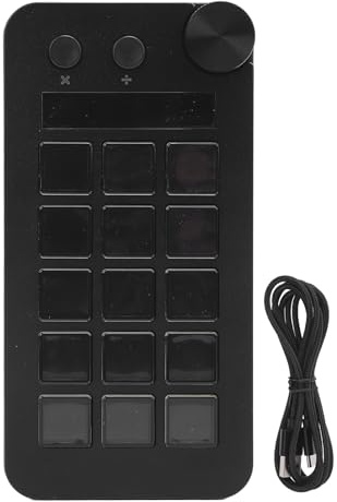 Annadue Stream Controller with Knob, 15 Macro Keys Customizable Visual Keyboard for PC, LCD Keys Stream Controller (Black)
