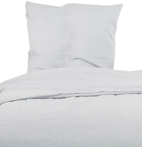 Heubergshop 2-teilige Seersucker Bettwäsche 135x200cm und 80x80cm - Grau Einfarbig Uni - Bettgarnitur aus 100% Baumwolle, bügelfrei (EW-Grau)