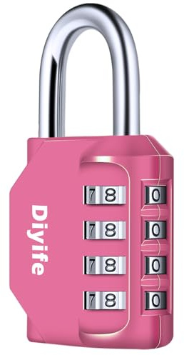 Diyife Cadenas Code 4 Chiffres, Alliage de Zinc, Cadenas de Sécurité - Rose | Résistant Aux Intempéries, Robuste, Cadenas à Combinaison pour Casier, Garage, Portail, École