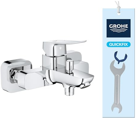 GROHE DICE Grifo de bañera/ducha monomando expuesto con desviador automático (Montaje en pared, palanca metálica, cartucho cerámico de 35 mm, fácil instalación), Cromo, 1018720000