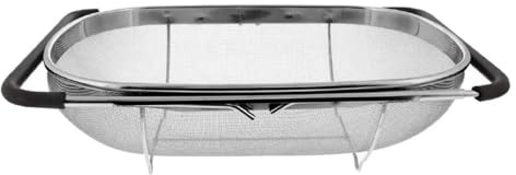 Scolapasta Acciaio Inox Cestello filtrante for scolapasta sopra il lavello in acciaio inox, manico in gomma da cucina, utensili grandi a maglia fine