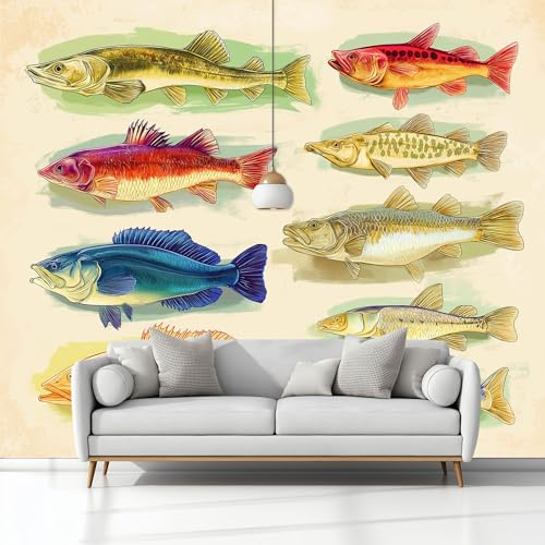 Fotomurales Decorativos Pared Minimalismo Pintado A Mano Animales Pez, Amarillo Claro Fotomural Decorativo para el Hogar 250 x 175 cm (An x Al) – Ldeal para Salón Dormitorio Oficina y Pared de TV