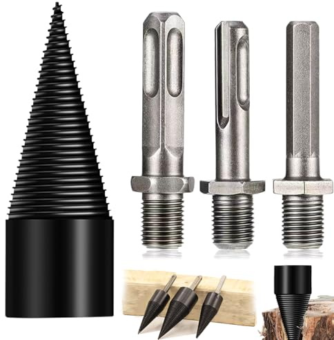 Firewood Drill Bit Set, Wood Log Splitter Firewood Drill Bit, with Removable Screw Hexagon, Square And Round Shanks, for Electric Drills (50mm+3 Handle)