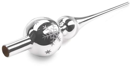 Weihnachtsbaumspitze aus Glas, Christbaumspitze Silber, 26cm Baumspitze Weihnachten, Tannenbaum Spitze, Weihnachtsbaum Krone - Leicht und Dennoch Robust, Glänzend und Elegant (Silber)
