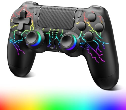 Renifan Wireless Controller for PS-4 With Crackle RGB, Controller Wireless for PS-4 Pro/Slim/PC, Bluetooth Gamepad Joystick with Vibration Touch Panel 3.5mm Audio Jack Six-Axis, Black