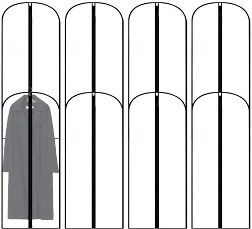 8 Pcs Translucent Garment Bags, 60x120cm Waterproof Dustproof Clothes Cover | PEVA, Moth-Proof with Zip Full Length Suit Protector for Men Women Dresses Suits Jackets Coats Wardrobe Storage