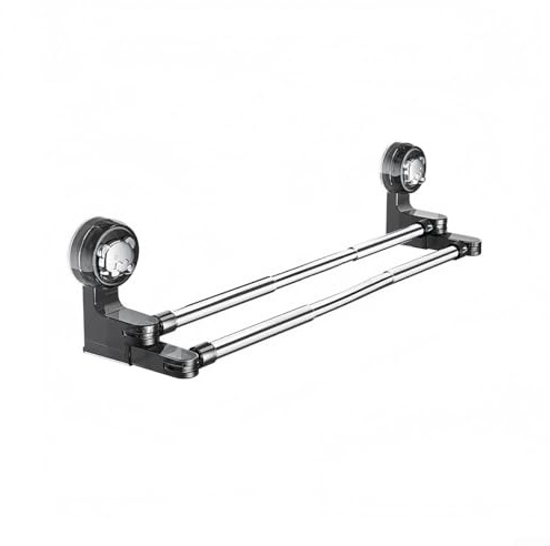 Forte ventosa doppia porta asciugamani regolabile per varie dimensioni di asciugamani, nessuna installazione di foratura, compatibile con superfici lisce del bagno e della cucina (30-60 cm)