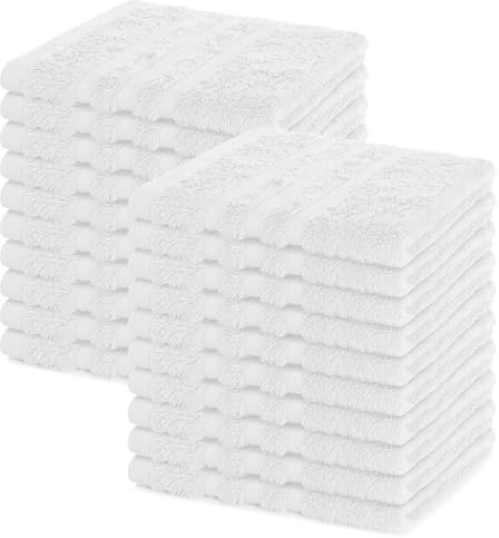 Lavea® Lot de 20 Lavettes 30x30 cm en Éponge 100% Coton – Serviettes Visage et Invités, Douces et Absorbantes – pour Bébés, Maquillage, Cuisine, Maison et Voyage - Blanc | 100 % coton, essuie-mains et serviettes d'invité de qualité supérieure, absorbantes, lavables et résistantes, série Elena
