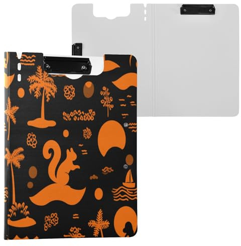 Cartella portablocco con scoiattolo da spiaggia, arancione, formato A4, con doppia clip, portapenne, con copertina