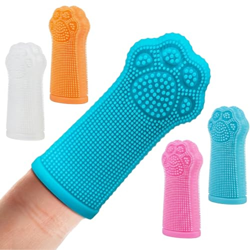 Nivofu Tandborstar för hund och katt, rengöring av hundtänder med låda, fingerborste för tandsten, plack och dålig andedräkt, vård, 4 färger (blå, rosa, orange, vit)