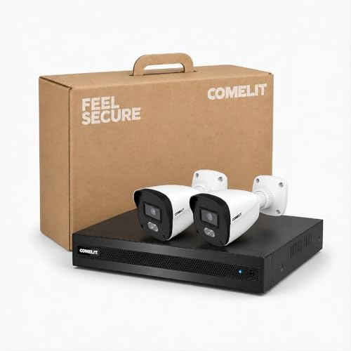 Comelit Kit Videosorveglianza PoE con 2 Telecamere per Esterno 4MP | Kit con visione notturna a colori, notifiche smart persone e veicoli, audio integrato e controllo da App Comelit CCTV