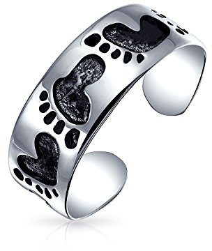 Nautische Strand Sand Fußabdrücke Oxidierter Midi Band Zehenring Für Frauen .925 Silber Sterling Verstellbar
