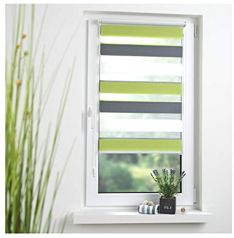 Liedeco® Duo Rollo Klemmfix - 60 x 160 cm grün/grau/weiß (Breite x Höhe) / 3 farbig/transparent lichtdurchlässig Blickdicht stufenlos verstellbar/leichte Innen-Montage ohne Bohren mit Klemmträger