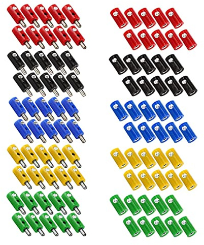 WITTKOWARE Zwergstecker & Zwergkupplungen Sortiment 2,6mm | Modellbahn-Stecker mit Schraubanschluss 16A 60V | H0 Stecker Set Rot Schwarz Blau Gelb Grün 100-teilig