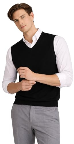State Cashmere Sleeveless Sweater Vest - V-Neck Pullover for Men Made with 100% Pure Cashmere Sourced from Inner Mongolia Goats - Soft, Lightweight & Versatile - (Black, Large)