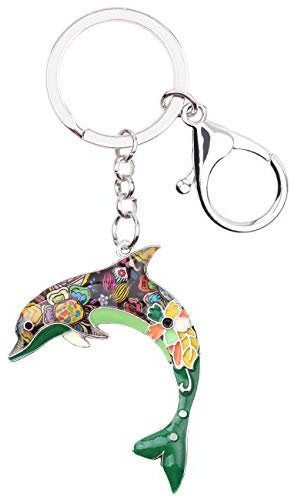 WEVENI Émail Dauphin Porte-clés Océan Poisson Porte-clés pour Femme Sac Auto Portefeuille Charms Dauphin Bijoux (Vert)