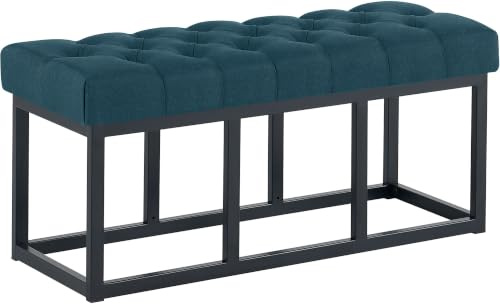 CLP Sitzbank Flur Stoff Amun, Polsterbank Metall schwarz pulverbeschichtet belastbar, für Schlafzimmer Garderobe und Ankleidezimmer Farbe blau Größe 100 cm