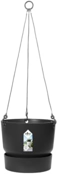 elho Greenville Hängeampel 24cm Balkonkasten - Living Schwarz | ∅ 23.5 x H 20.5 cm | Integrierter Untersetzer | für den Außenbereich | 100% recyceltes Plastik