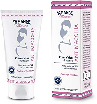 L'AMANDE - Crema Viso Antirughe e Antimacchia con Vitamina E e Acido Ialuronico, Crema Solare Viso SPF 20 contro gli Inestetismi, Crema Idratante Viso Delicata con Olio di Mandorle Dolci - Mamma 50 ml