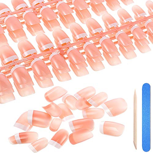 Mudder 360 Pieces French Fake Nails, Nude Color Full Cover Manicure Set with Adhesive, Decorative Acrylic Nails for Women, DIY Salon Gel Nail