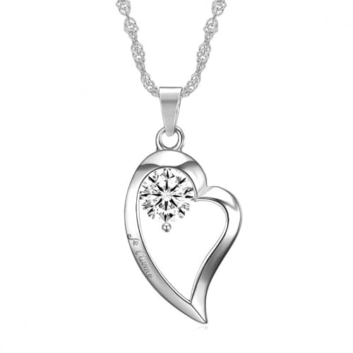 BOBIJOO JEWELRY - Pendentif Collier Coeur Amour Je T'Aime Faux Diamant Ziconium Acier 316L Argenté Chaîne