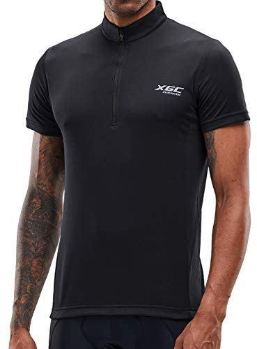 Herren Kurzarm Radtrikot Fahrradtrikot Fahrradbekleidung für Männer mit Elastische Atmungsaktive Schnell Trocknen Stoff (Black, XL)