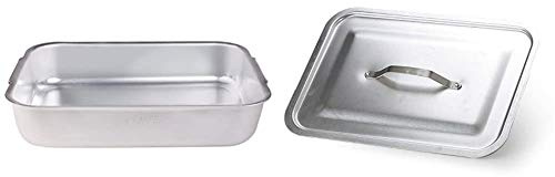 Agnelli Family Tortiera Rettangolare, Acciaio Inossidabile, Grigio, 30 cm + Coperchio Rettangolare Per Rostiera, Alluminio, Argento, 40 x 29 cm