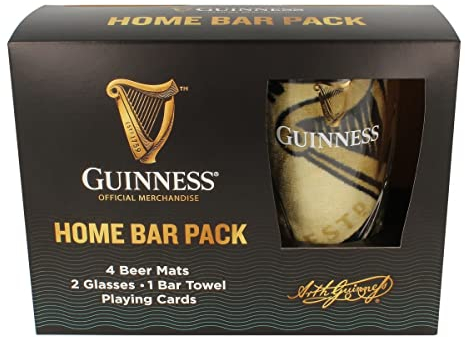 Guinness Home Bar Pack - Gravity Pint Glasses, Bar Towel & Playing cards