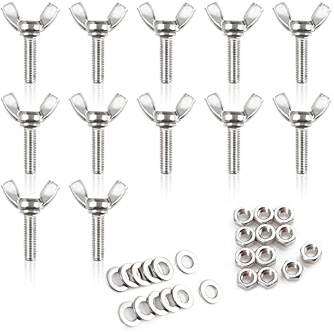 LEONTOOL M6 x 20 mm Flügelschrauben mit Flügelknauf, 12 Stück Rändelschrauben, 304 Edelstahl, Schrauben, Muttern und Unterlegscheiben, Schmetterlingsschrauben und Muttern.