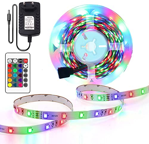 Wisada RGB LED Streifen Licht, DC 12V 5M 2835 300LEDs Flexibler Farbwechsel LED Lichterkette,Indoor Nicht Wasserdichte RGB Lichtband mit IR Fernbedienung & Adapter für Home, TV Hintergrundbeleuchtung