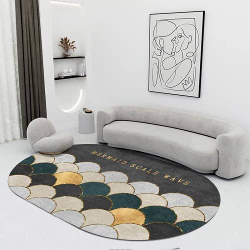 Alfombra Oval Diseño, Estilo Vintage, Lavable, para Salón, Dormitorio, Cocina, Baño, Decoración Playera, Balanzas geométricas de Colores, 200 x 200 cm