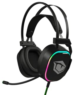 PUSAT Virtual 7.1 Gaming Headset Lite PC, cuffie per gamer, illuminazione RGB, cavo intrecciato da 2,2 m, suono surround realistico, esperienza di bassi con i driver da 50 mm