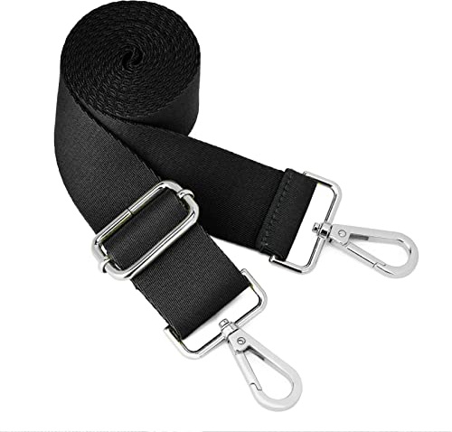 ZOOEASS Silvery Buckles Wide Shoulder Strap (Solid),Adjustable Replacement Belt Crossbody Canvas Bag Handbag (Black)