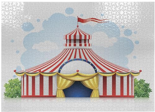 ABAKUHAUS Zirkus Puzzle, Gestreiftes Zelt mit Flagge, Heirloom-Qualität lustige Aktivität für die Familie langlebiger Karton, 1000 Stücke, Mehrfarbig