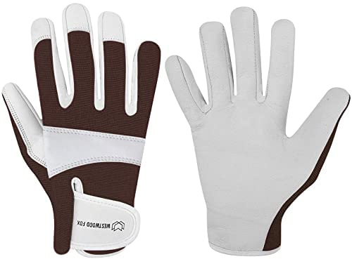 Trädgårdshandskar Läder Thorn Safety Working Kraftiga arbetshandskar för kvinnor och män Trädgårdsredskap Mekaniker Andningsaktiva Trädgårdsmästare Halkfria Riggerhandskar Skyddande gåva (Brown, XS)