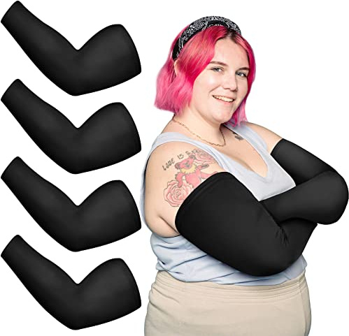 4 Pairs Plus Size Arm Sleeves UV Sun Protection Cooling Ice Silk Oversized Compression Sleeve Cover for Women