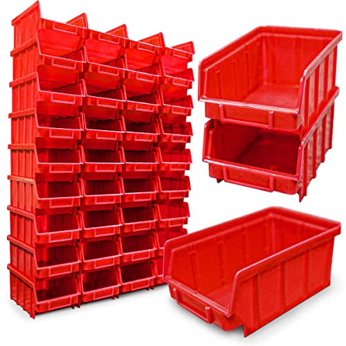 HMH 80x Stapelboxen Rot Größe 2 für Werkstatt Garage Sichtlagerboxen (LxBxH) 175x103x76mm Lagerboxen rote Sichtlagerkästen zur Kleinteile Aufbewahrung Stapelbox PP