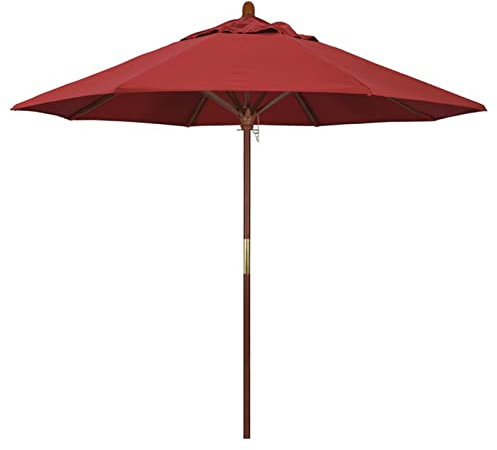 Sonnenschirm 270cm, Gartenschirm aus Holz, Terrassenschirm Marktschirm mit 8 Streben und Seilzugmechanismus für Garten, Balkon, Poteau 38mm (Color : Red)