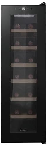Cavin Cantinetta vino termoelettrica a libera installazione, Northern Collection 14 Black, cantinetta vino nera, 14 bottiglie, porta con protezione UV, sei ripiani in legno