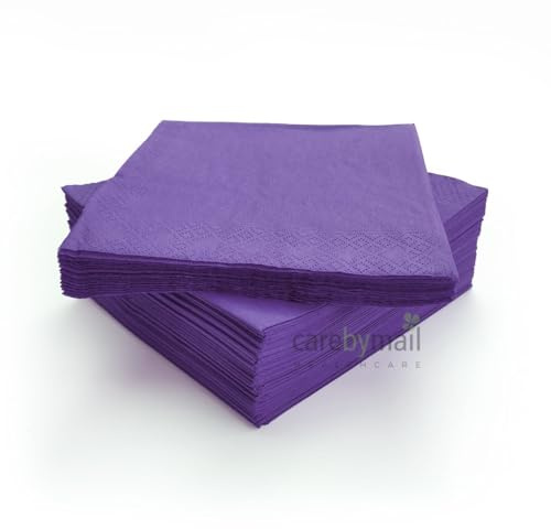 Paper Napkins | 33cm x 33cm | 2 Ply Disposable Paper Napkins/Serviettes | 100 Pack | CarebyMail (Purple)