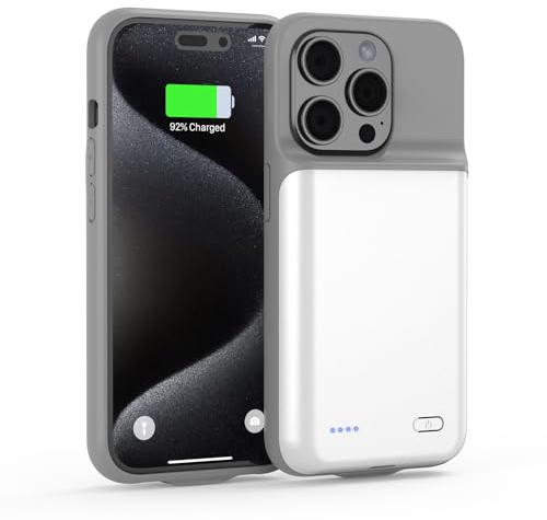 HUAENG Akkuhülle für iPhone 15 Pro Max, 6800mAh Hohe Kapazität Zusatzakku Ladehülle Tragbare Akku Hülle Handyhülle für iPhone 15 Pro Max [6,7 Zoll] Weiß
