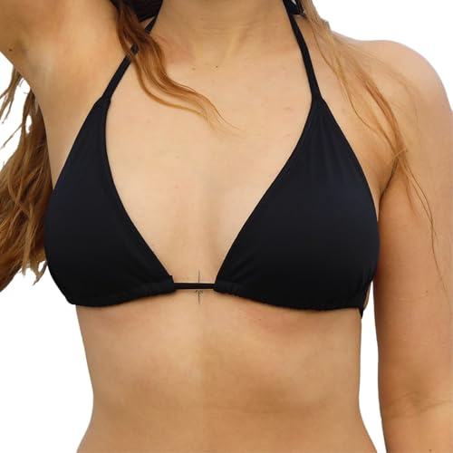 MYLILY Reggiseno Bikini Triangolo Donna | Allacciatura al Collo con Coppe Estraibili | per Seno Grande & Taglie Forti | per Piscina & Spiaggia | Oeko-Tex, Regolabile, Premium, Vegano | Nero, M