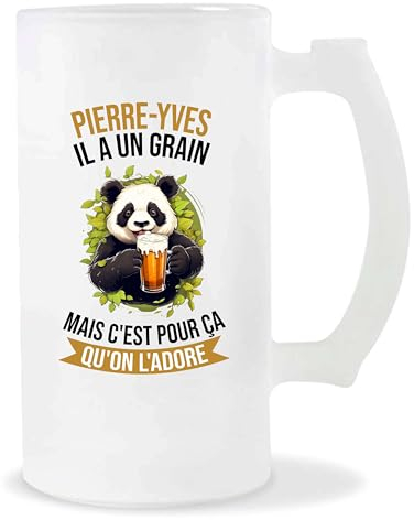 Planetee Chope Pierre-Yves Panda Grain | Idée Verre à bière Pinte Anniversaire Cadeau Apéro Noël Secret Santa Fête des Pères Humour