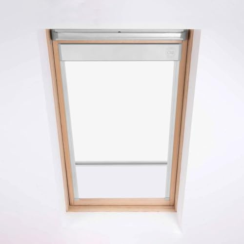 Dachfensterrollos für Fakro Dachfenster - Verdunkelungsrollo Rolläden - Brillantweiß - Silberner Aluminiumrahmen (78/78 (Code 23))