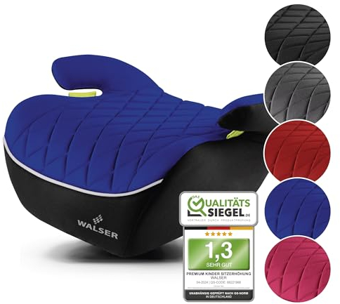 WALSER Premium Kinder Sitzerhöhung Auto, Qualitätssieger Sehr Gut* Kindersitz Auto 125-150 cm, Kindersitzerhöhung Auto Andy neueste Norm 2024 ECE R 129, Sitzerhöhung Auto Kinder schmal schwarz/blau