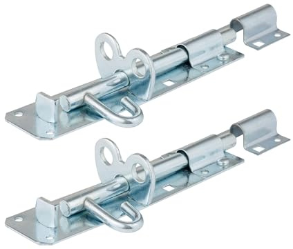 Primes DIY 2 Pieces 100mm (4”) Brenton Gate Bolt Door Lock, Sliding Padbolt with Zinc Plated Galvanised Finish - Gate Bolts for Wooden Gates, Garden, Shed & Garage Door Lock