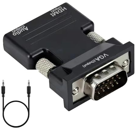 Silver HDMI to VGA Adapter - Female to Male Converter with Full HD 1080P Video Output and Stereo Audio for Monitor, TV, Computer, Laptop, PC, Projector and More
